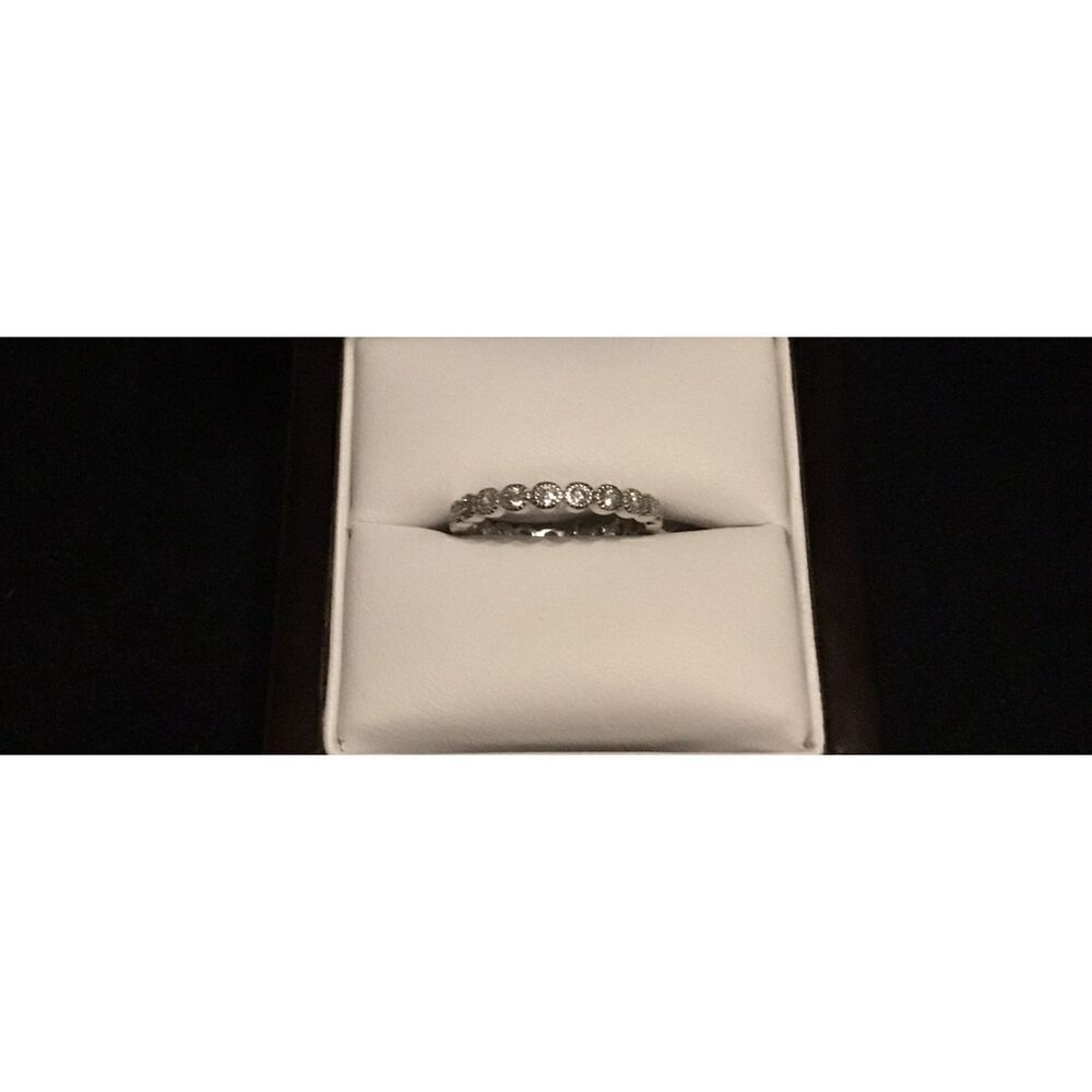 Elegant Milgrain Dots Sim Diamond Eternity Band Ring Sz 8~Platinum/925 SS